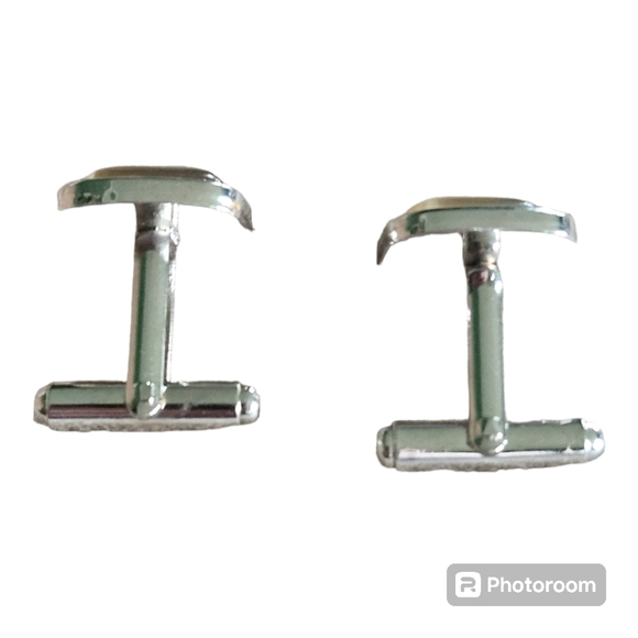 Vintage Silver Tone & Cats Eye Cuff Links - Picture 2 of 3